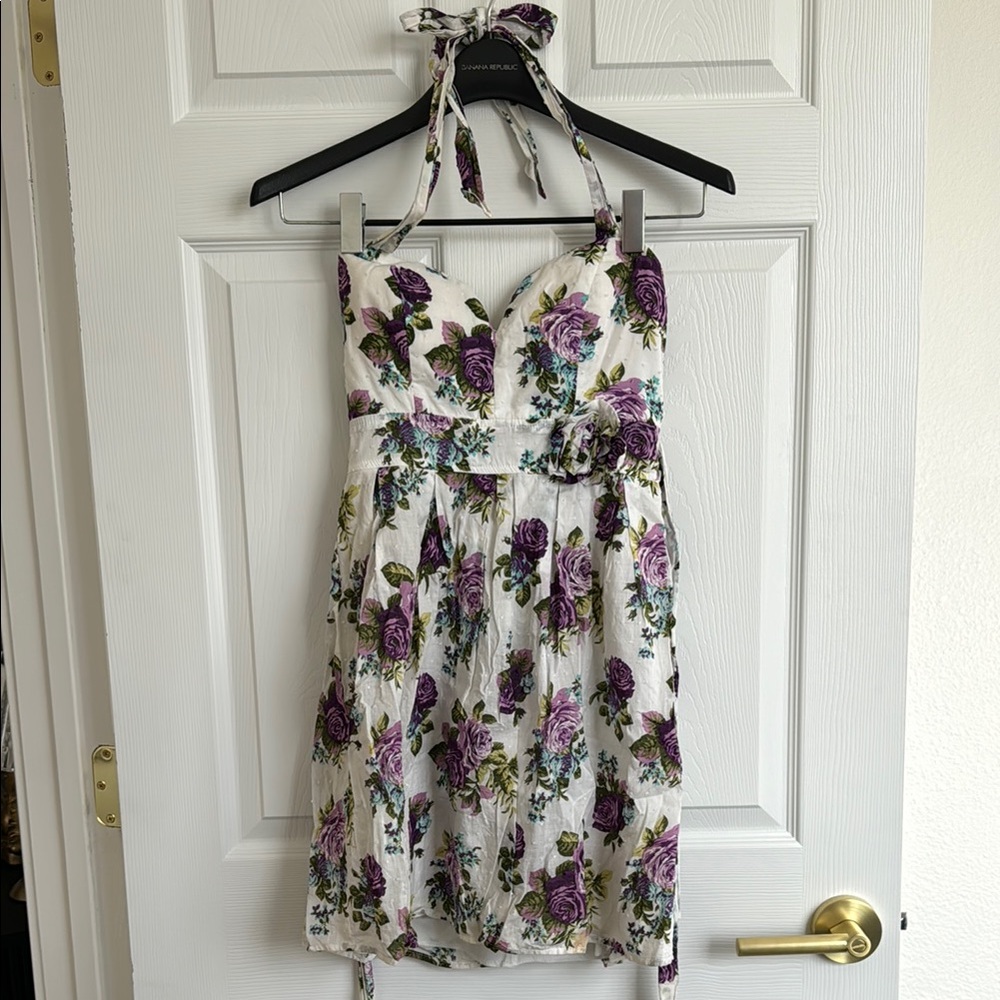 Floral Halter Dress with Purple Roses